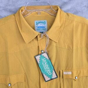 Sendero Provisions Co pearl snap Tech Shirt Mustard Yellow Short Sleeve XXL